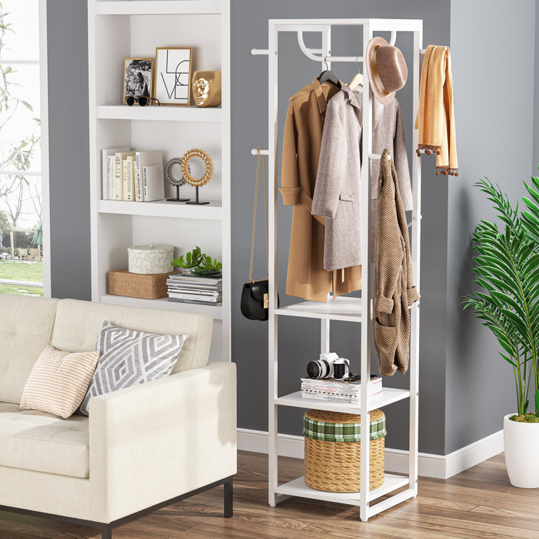 Free standing coat rack with online storage